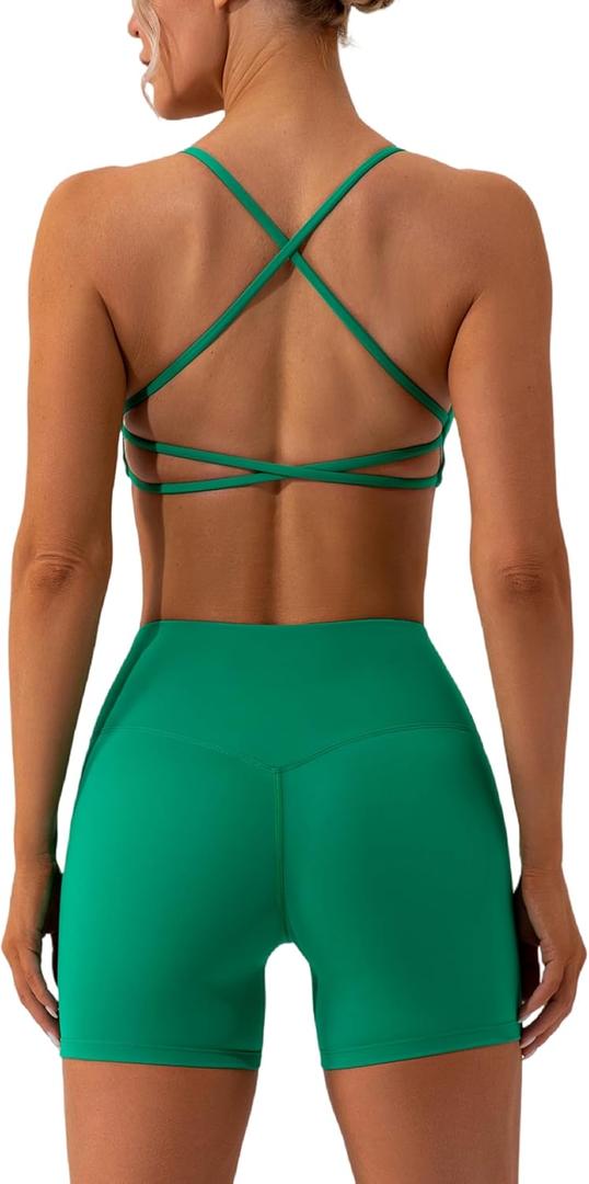 ABOCIW Workout Sets for Women 2 Piece Twist Front Halter Sports Bras High Waist Biker Shorts Exercise Gym Yoga Outfit (Medium)