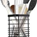 Utensil Holder Kitchen Countertop Organizer, Cutlery Drainer Sink Caddy Storage Drying Rack for Silverware Flatware and Cookware Stainless Steel (Black-L)
