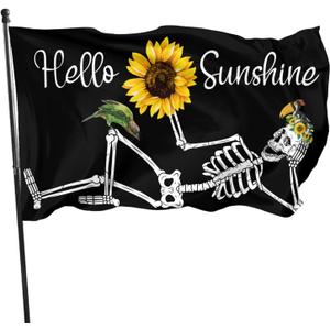 Hello Sunshine Flag 3x5 Ft Outdoor Outside With Grommets Spring Summer Funny Skull Indoor House Yard Garden Decorations Holiday Banner Sign