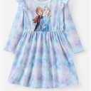 Disney Princess Frozen Elsa Minnie Mickey Stitch Ruffle Sleeve Dress A Line Long Sleeve Kids Clothes Baby to Toddler, 5-6 y