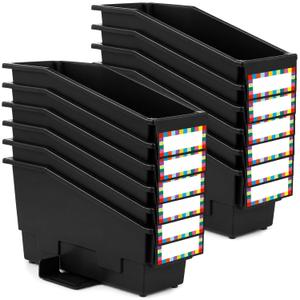 Classroom Book Bins Set of 12 Versatile Storage Organizers Sturdy Magazine and Binder Holders for Classroom Teachers School Supplies Library Organization（Black）