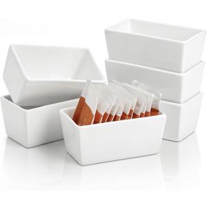 Elsjoy Set of 6 White Ceramic Sugar Packet Holders, 5 oz Porcelain Sweetener Packet Organizer, Sugar Bag Caddy Tea Packet Bowl for Countertop, Coffee Bar