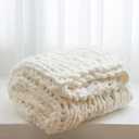 WESHIONGOO Chunky Knit Throw Blanket 50"x60" Knitted Throw Blankets for Couch Bed Fluffy Soft Blanket with Jumbo Chenille Yarn Thick 100% Handmade (Cream White) (51"x63"(Large Size Throw)