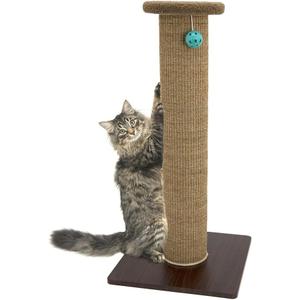 Kitty City Tall Sisal Cat Scratching Post, 32 Durable Scratcher with Sturdy Base & Hanging Jingle Toy, Easy Assembly, Furniture Protection for Indoor Cats - Brown