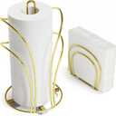 SZQINJI Paper Towel Holder Countertop, Gold Paper Towel Roll Holder with Weighted Base 4 Suction Cups and Paper Napkin Holder Set, Standing Paper Towel Holder for Kitchen Dining Table Picnic