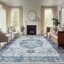 AMADA HOMEFURNISHING 8x10 Area Rug, Washable Low-Profile Large Area Rug with Non-Slip Backing & Durable Edge Binding, Vintage Large Rugs for Living Room, Bedroom