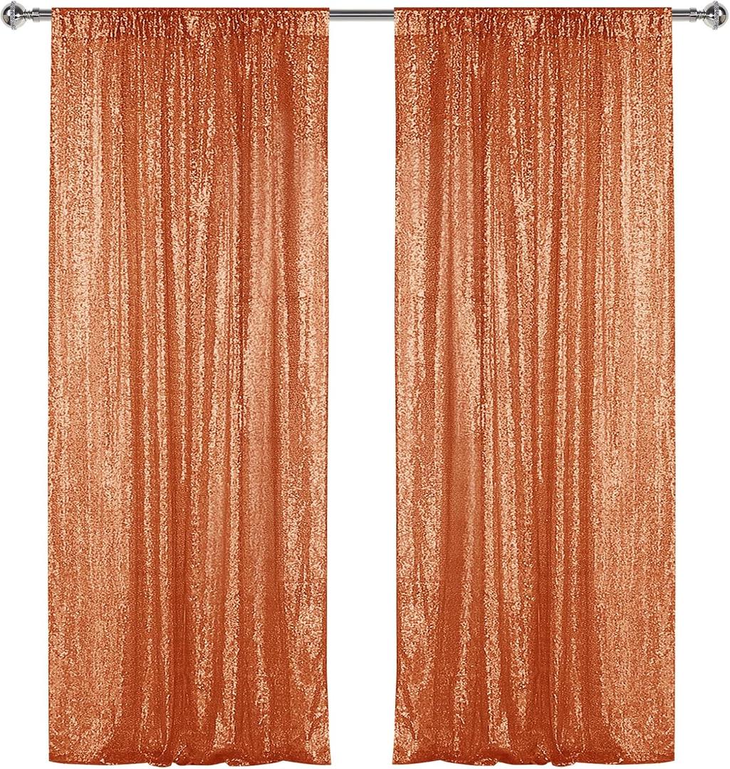 Sugargirl Orange Sequin Backdrop Curtain 2 Panels 2FTx8FT Glitter Orange Background Drapes Sparkle Photography Backdrop for Party Wedding Birthday Wall Decoration
