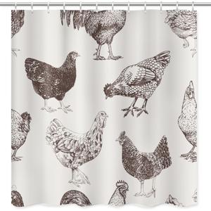 Emvency Fabric Shower Curtain Curtain with Hooks Chicken Cocks and Hens Sketch Rooster Farm Hand Animal Drawn Cockerel 60"X72" Waterproof Decorative Bathroom (60"W x 72"L (Pack of 1), Black)