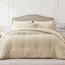 Linen Oversized Queen Comforter Set - 3 Pieces Seersucker Lightweight Bedding Comforter Sets (1 Soft Fluffy Comforter & 2 Pillowcases) - All Seasons Cozy Farmhouse Bed Sets for Women Men (Queen XL (98''*98''))