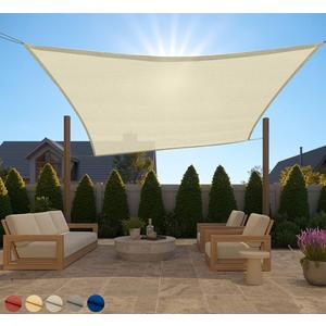 GORILLA GRIP Heavy Duty Sun Shade, UV Protection Fade Tear and Rust Resistant Rectangle Sunshade Canopy, Curved Edges Blocks Sunlight, Breathable Sail, Outdoor Patio, Lawn Garden 10x10 FT Butter Cream