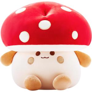 Mushroom Plush Toys 12 inch Cute Stuffed Mushroom Pillow Stuffed Toy Birthday Present Home Decor Halloween for Kids (Small red)