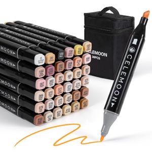 36 Skin Tone Colors Dual Tip Alcohol Markers Pens, Fine and Broad Chisel, Sketch Art Marker, Permanent for Coloring, Drawing, Portrait Illustration, Mid-tone Skin Tone and Hair Shades