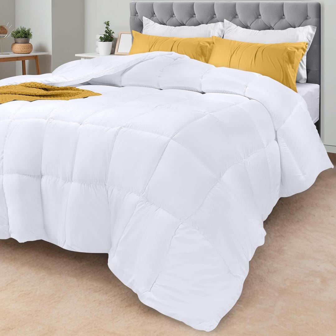 Utopia Bedding Comforters King Size, All Season Duvet Insert, Down Alternative Box Stitched Bed Comforter with Corner Tabs, Machine Washable (White)