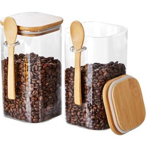 Unbreakable Glass Jars with Airtight Lids and Spoons, 2Pcs Overnight Oats Containers with Lids and Spoons, Glass Food Storage Containers for Coffee Beans, Flour, Sugar, Cookie, Pasta