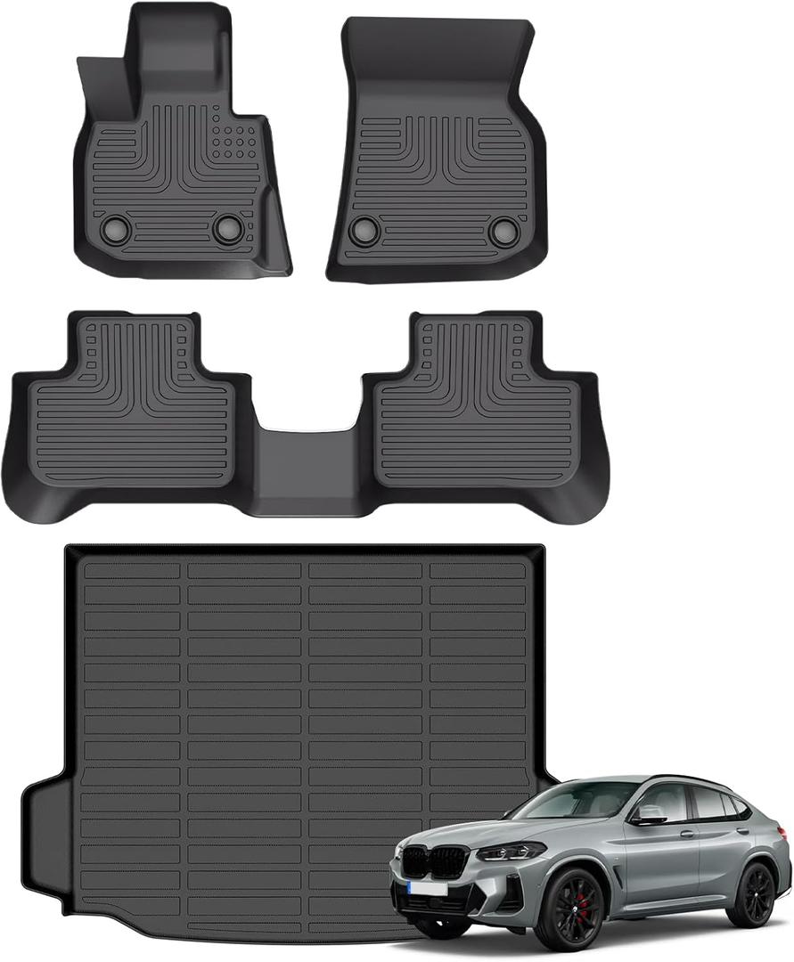 Floor Mats & Cargo Liner for 2018-2024 BMW X3 G01/M40i/30i/M (Not for car Without Spare tire & X3 30e 2020-2021) All Weather Automotive TPE Liners Set Anti-Slip Waterproof Floor Liners Accessories