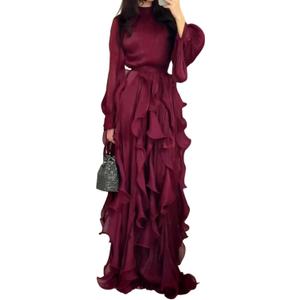 Molisry Women's Fall Ruffle Maxi Dress High Neck Smocked Tie Up Boho Fringe Tassel Flowy Long Wedding Dress 2025
