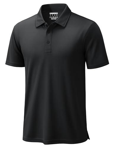 TACVASEN Mens Polo Shirts Short Sleeve Dry Fit Performance Breathable Golf Shirt with Collar Tennis Casual Business Work Black, XL