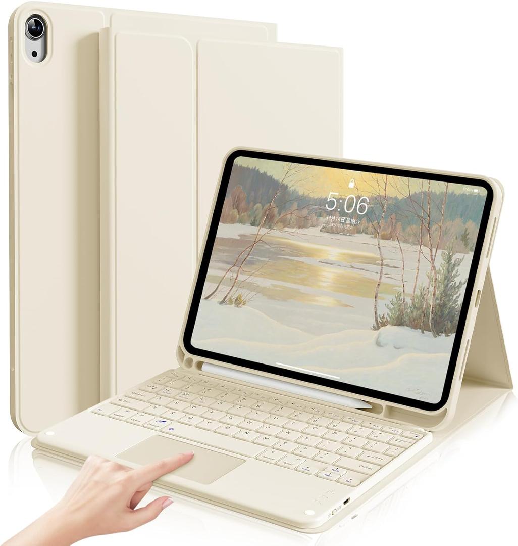 kenke for iPad 11/10th Gen Case with Keyboard 11/10.9 inch 2025 A16/2022, Detachable Wireless Bluetooth Keyboard Case with Right Side Pencil Holder, White Square Keycaps (Cream)