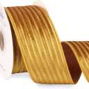 Ribbli Glossy Gold Velvet Wired Ribbon 2.5 Inch Striped Velvet Christmas Ribbon for Gift Wrapping Christmas Tree Decoration Crafts Wreaths Supplies-Continuous 10 Yards