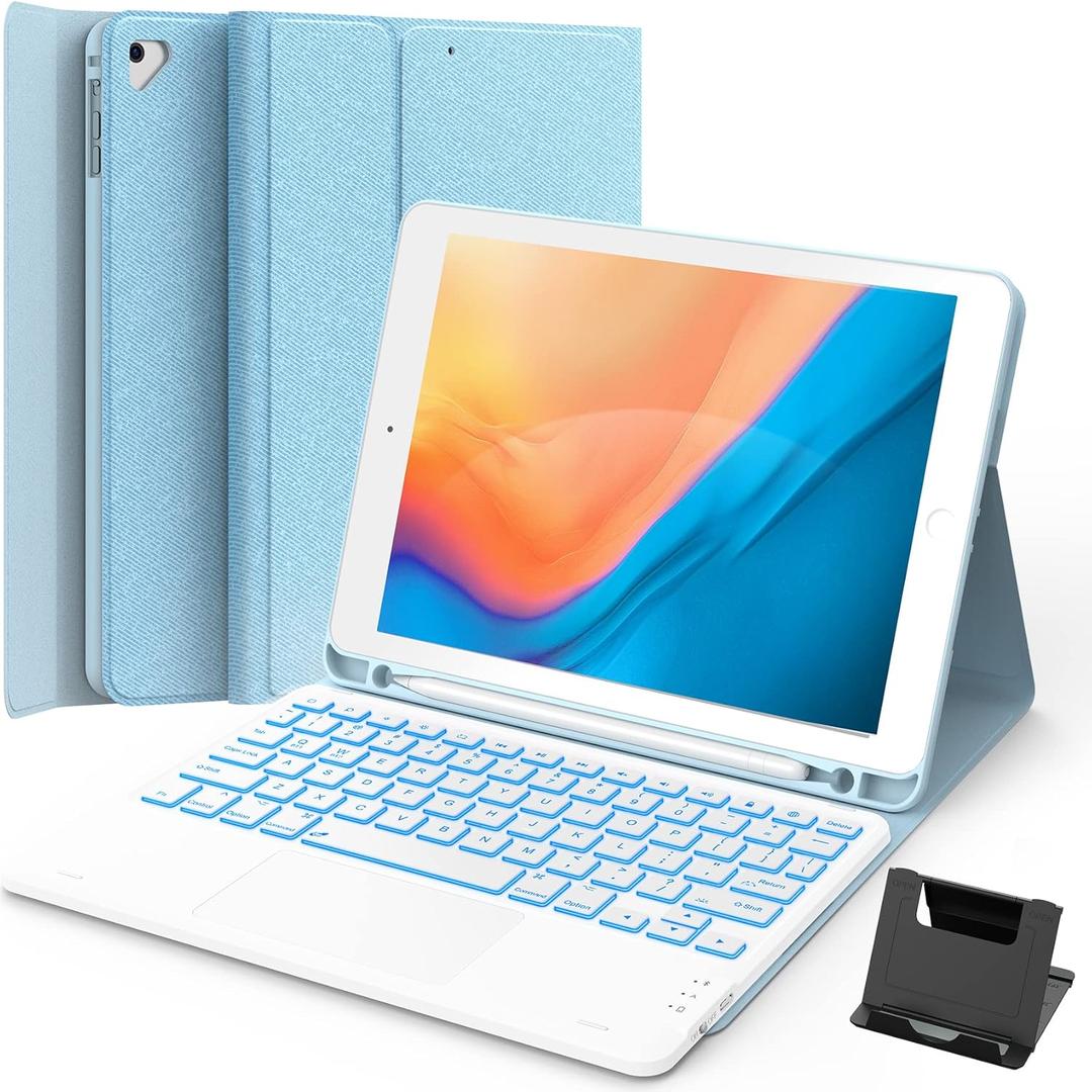 GreenLaw Keyboard case for iPad 9.7 inch, iPad 6th Gen (2018), iPad 5th Gen (2017), iPad Air 2 (2014), 7 Color Backlit, Support 2 BT Devices, Touchpad Keyboard iPad Pro 9.7, Blue