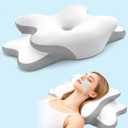 Sleep Apnea Pillow with Neck Pain & Snoring Relief -Orthopedic Cervical Pillow, Ergonomic Contour Memory Foam for Side, Back,Stomach Sleepers, Medium Firm (White, Queen Size 25" Lx15 Wx5.8 H)