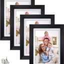 Giftgarden 5x7 Picture Frame Set of 4, 6x8 Matted to Display 5 by 7 Photo with Mat or 6 by 8 Without Mat for Wall or Tabletop, Black