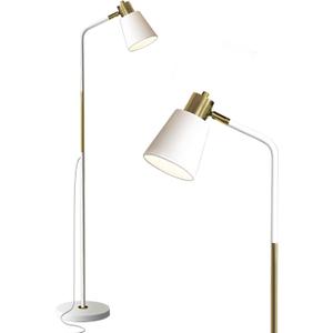 LALISU Floor Lamp, Industrial Floor Lamps for Living Rooms Rustic Farmhouse Reading Standing Floor Lamp Adjustable Metal Heads Indoor Task Lighting for Living Room Bedroom Office Home Décor (White)
