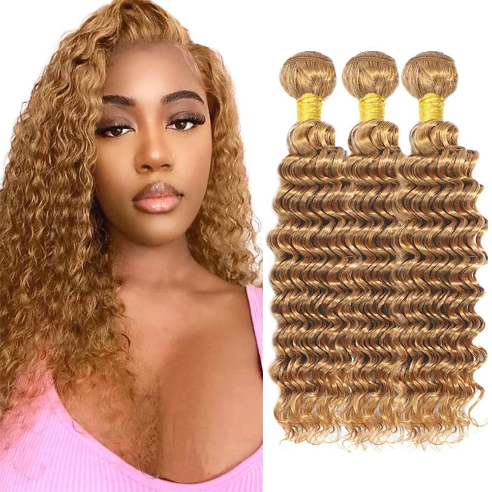 Color 27 Bundles Blonde Deep Wave Bundles Human Hair 8A Grade Double Weft Brazilian Virgin #27 Honey Blonde Human Hair Extensions (10 10 10 inch) Color 27 Bundles Blonde Deep Wave Bundles Human Hair 8A Grade Double Weft Brazilian Virgin #27 Honey Blonde Human Hair Extensions (10 10 10 inch)