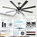 72 Inch Chandelier Ceiling Fans with Lights, Large Modern Ceiling Fan with Remote Control for Living Room Kitchen, Dimmable, 6 Speed Reversible DC Motor, Dual FinishBlack