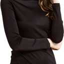 Silk Tops Turtleneck Long Sleeve Silk T Shirt Ultra Soft Thermal Layer Tops Slim High Neck Blouse (Black, XL)