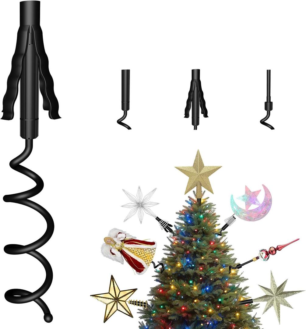 Christmas Tree Topper Holder -Universal Twist On Tree Topper Stabilizer Xmas Tree Topper Support Adjustable Secure Attachment for Star Angel Snowflake Ornaments Fit Most Christmas Trees & Topper Bases (Black)