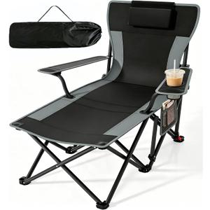 Suteck Camping Chair with Foot Rest, Reclining Folding Beach Chairs, Black
