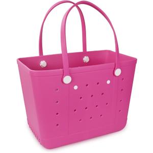 Lightweight Rubber Beach Bag X Large Tote Bag for Waterproof, Durable Open Handbag for Boat Pool Sports Gym (Rose Red)