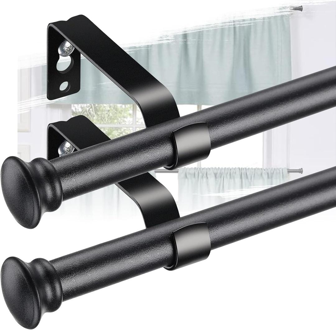 28-50 Inch Heavy Duty Black Curtain Rod Set - 2 Pack Cafe Rods With Brackets for Windows, Doors, Kitchen, Bathroom