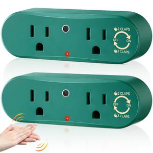 Saillong Clapping Light Control Switch,110V Wireless Wall Outlet with 2 Output Sockets,Turn Electrical On/Off with Clapping Sound Sensor, Clap Light Control for Bedroom Appliance (Green)