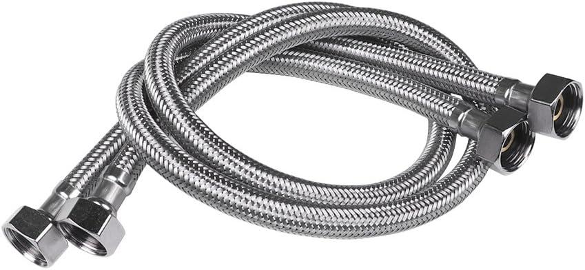Faucet Line Connector Braided 304 Stainless Steel Supply Hose 1/2" I.P. Female Thread to 1/2" I.P. Female Straight Thread Faucet Hose Replacement (One Pair)
