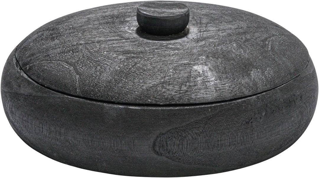 Creative Co-Op Decorative Paulownia Wood Container with Lid, Black