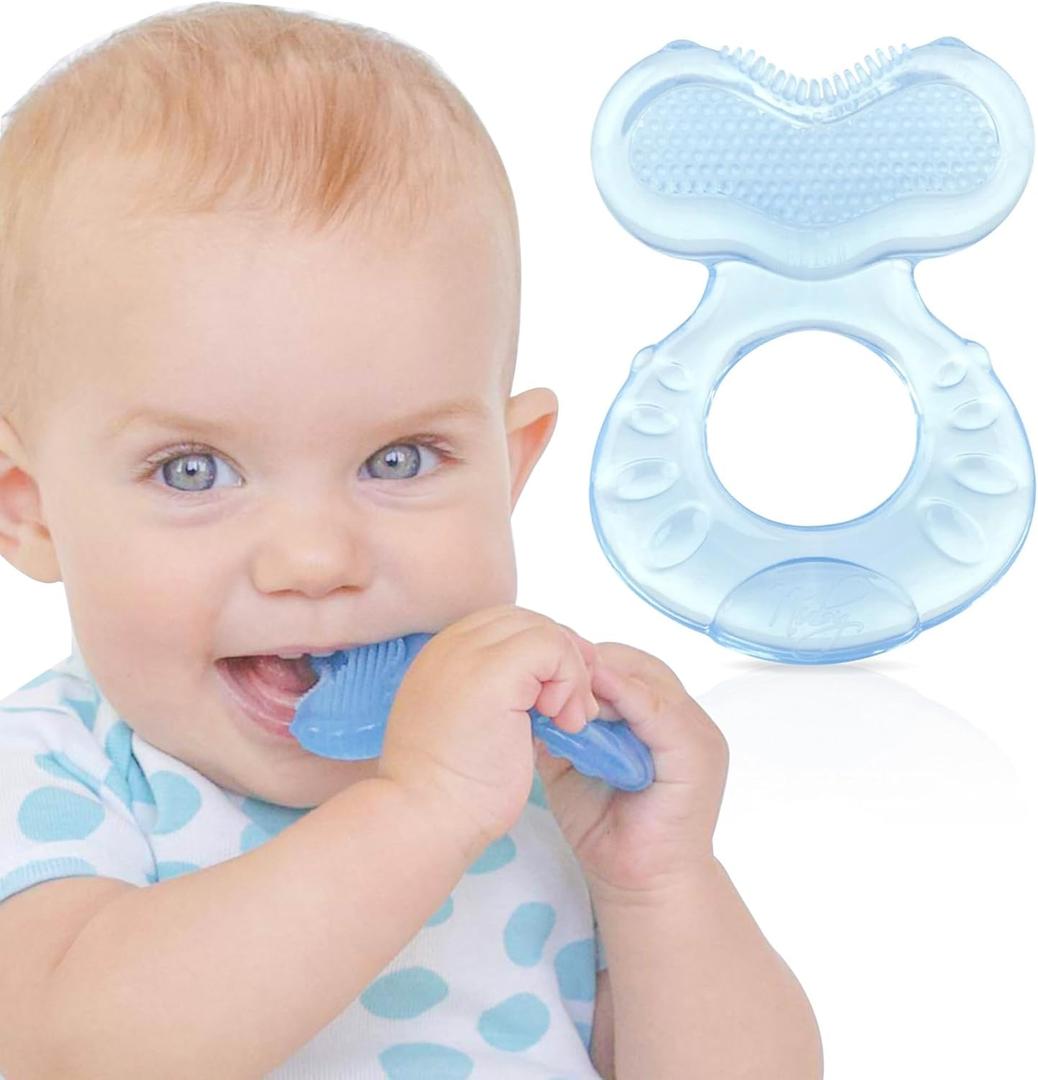2 x Nuby Silicone Teethe-EEZ Teether with Bristles, Includes Hygienic Case, Blue