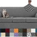 YEMYHOM Latest Checkered 4 Pieces Couch Covers for 3 Cushion Couch High Stretch Thickened Sofa Cover for Dogs Pets Living Room Anti Slip Elastic Slipcovers (Dark Gray Checkered), 71"-91"(3 Cushions)