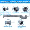Low Profile 1 1/2 P Trap, Flexible Bathtub Shower Drain Pipe, Flat P Trap Freestanding Tub Drain for Bath