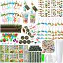 Poen 212 Pcs Reptiles Party Favors Set Include Cup Straw Stamp Clap Bracelet Keychain Ring Puzzle Sticker Animal Miniature Card for Birthday Summer Outdoor Party Baby Shower Goody Bag Stuffer