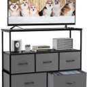 DUMOS TV Stand Dresser for Bedroom Entertainment Center with 5 Fabric Drawers Storage Organizers Units, Media Console Table with Open Shelf up for 45" Television for Living Room, Dorm, Grey