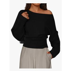PRETTYGARDEN Women Off The Shoulder Sweater 2026 Fall Trendy Long Batwing Sleeve Knit Pullover Going Out Tops Winter Clothing, XL