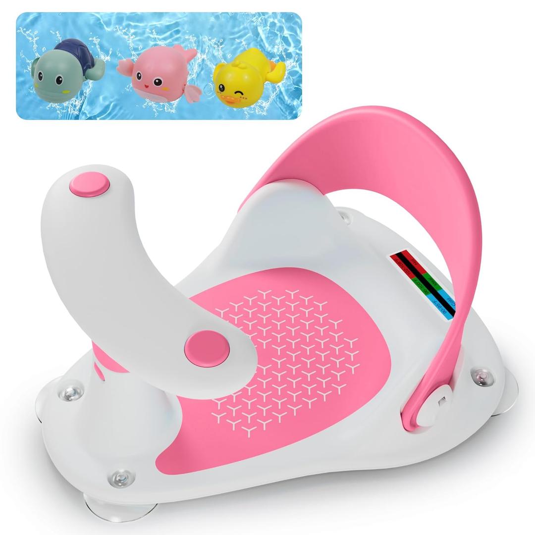 Baby Bath Seat, Infant Bath Seat for Babies 6 Months & Up, Baby Bathtub Seat with 3 Baby Bath Toys/4 Strong Suction Cup Non-Slip, Compact and Foldable Toddler Bath Seat