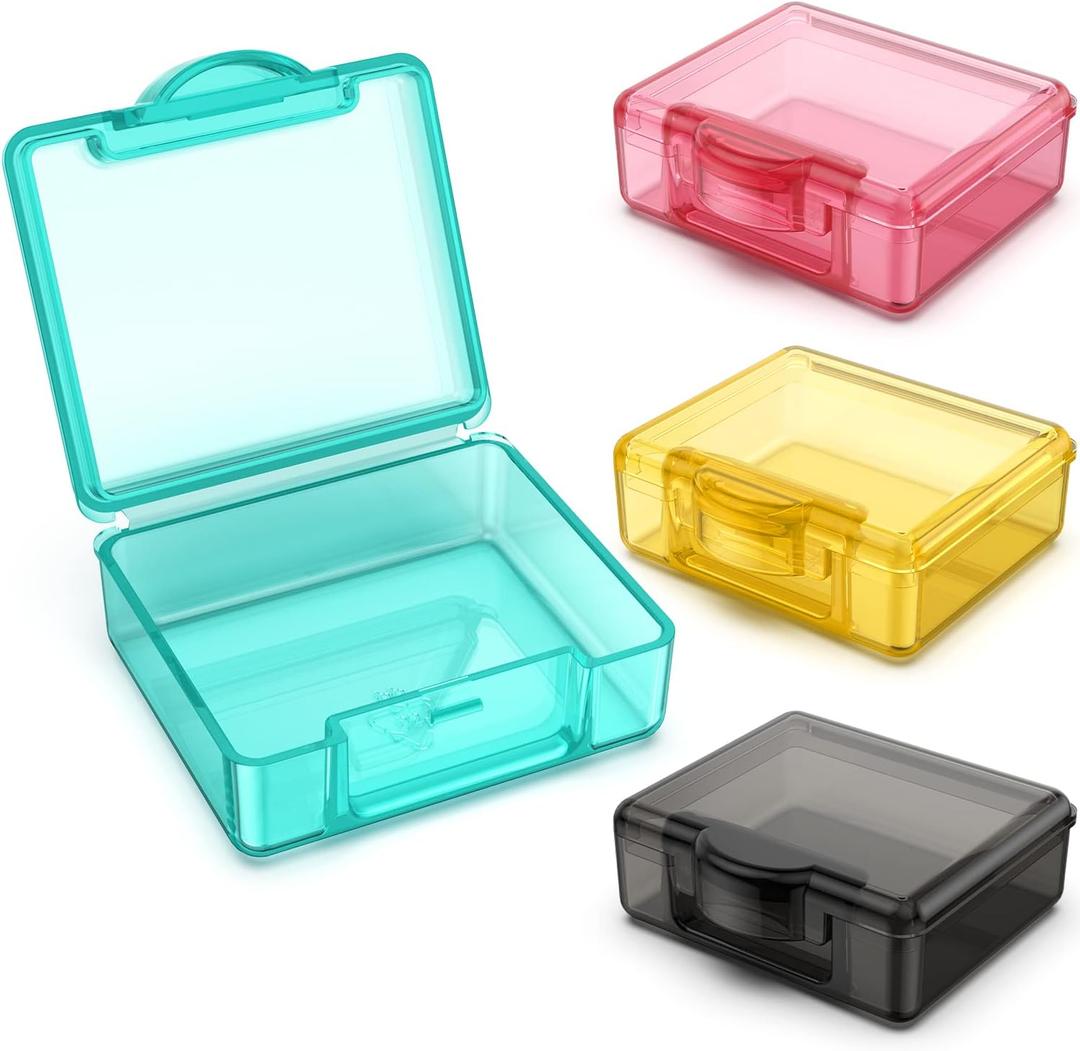 Small Pill Box 4 pcs,Cute Travel Pill Organizer Case Mini Tiny Clear Plastic Storage Containers Portable for Pocket Purse (Blue+pink+orange+black)
