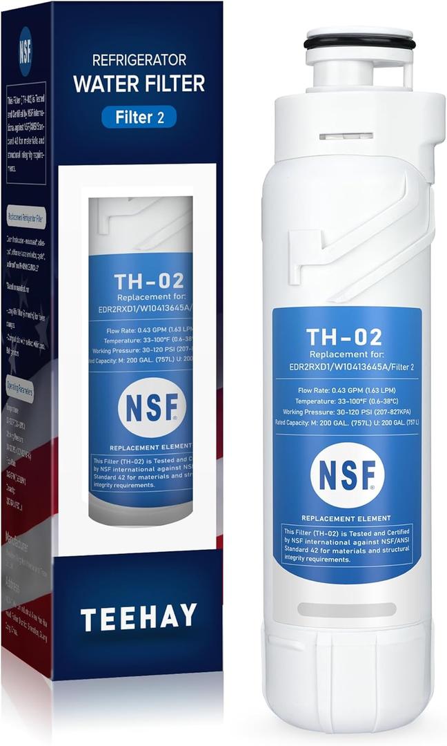 W10413645A Water Filter 2 Replacement, Compatible with Whirlpool WHR2RXD1, Whirlpool WRF757SDHV, WRF767SDHZ, WRF767SDHV, WRFC9636RZ, WRFC9636RV, WRF767SDJZ, WRF736SDAM, 1 Pack (White)