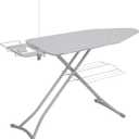 STO STO Ironing Board 48" x 18" with Iron Holder, Cord Holder and Clothes Rack, Adjustable Height 27" to 37", Full Size Foldable Iron Board with Silver Coated Cotton Removable Cover, Gray Checkered