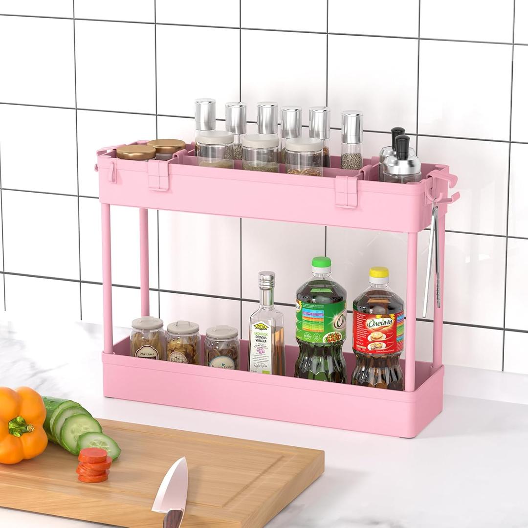  Slim Storage 2 Tier,Bathroom Organizer ,Mobile Shelving Unit Slide Out for Office, Kitchen, Laundry Room & Narrow Places,Pink