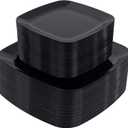 PULOTE 100 PCS Black Square Plastic Plates Disposable - Include 50 Each (10" Dinner & 7.25" Dessert) Plates - Ideal for Party & Graduation