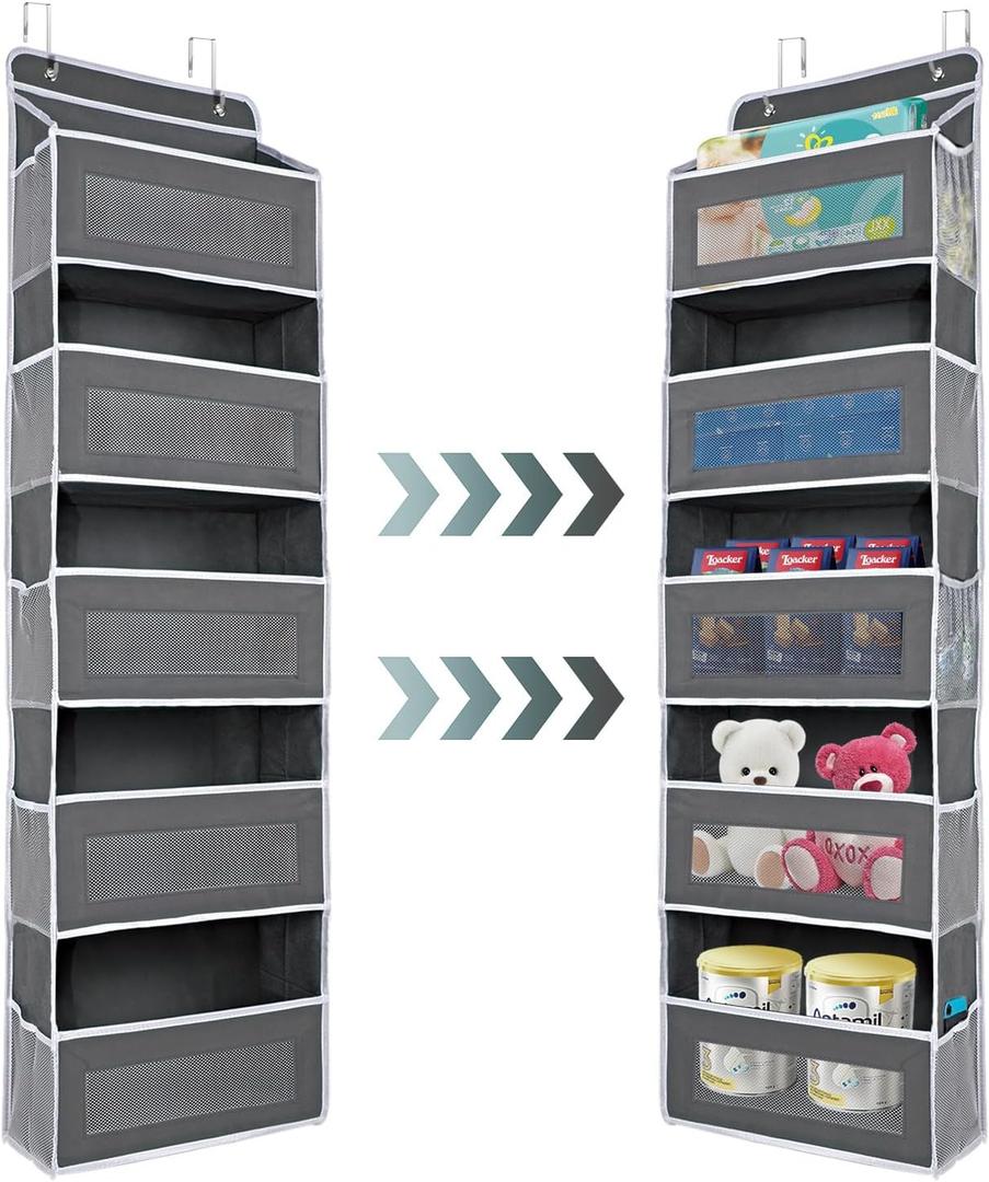 Over The Door Organizer Storage, Behind Door Storage for Bathroom,Camping car, Pantry, Nursery Grey